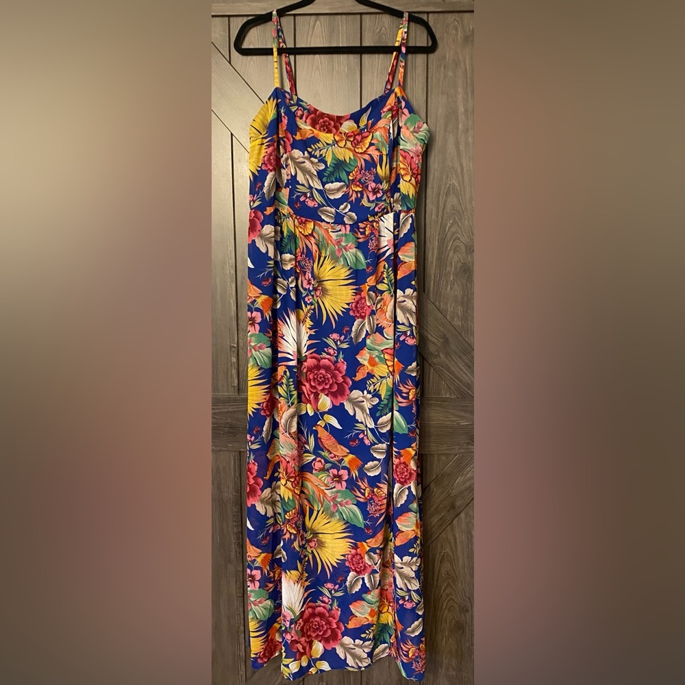 Colourful Tropical Floral Print Forever 21+ maxi dress, EUC, sz 3X